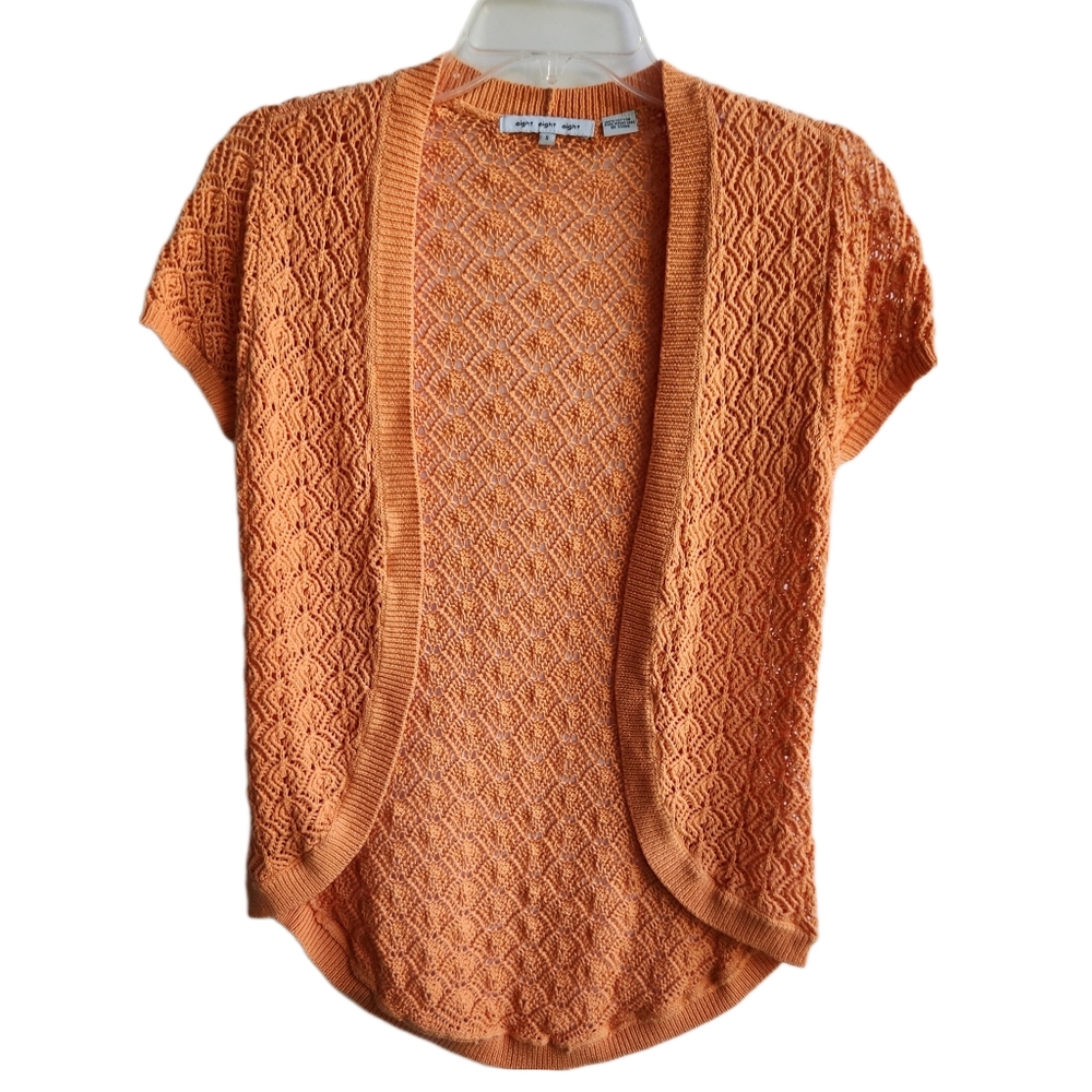 FREE with Purchase Eight Eight Eight Crochet Knit Open Cardigan | Coral | Size S